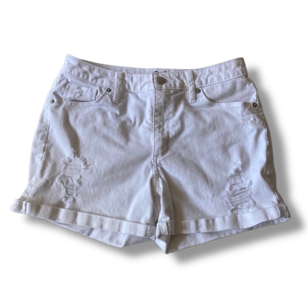 Universal Thread Women's White Denim Distressed Shorts High Rise Midi